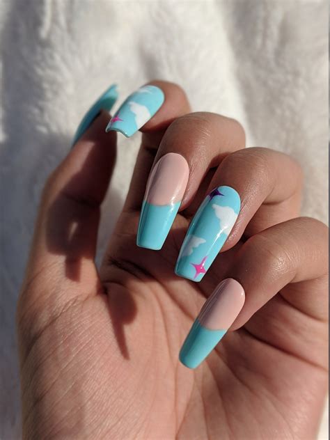 Sky Blue French Tip 1.5: A TikTok Nail Trend.